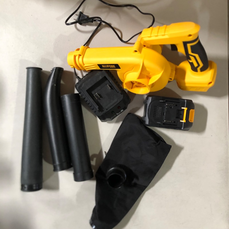 Photo 2 of Alloyman Leaf Blower, 20V Cordless Leaf Blower, with 4.0Ah Battery & Charger, 2-in-1 Electric Leaf Blower & Vacuum for Yard Cleaning/Snow Blowing. Yellow1