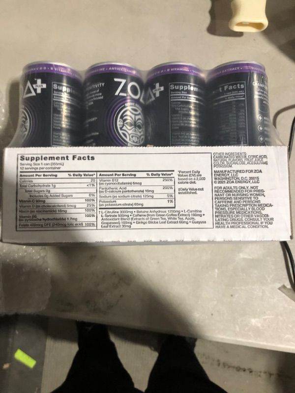 Photo 1 of (EXP 3/29/23 )ZOA Plus Pre-Workout Drink, Ready to Drink