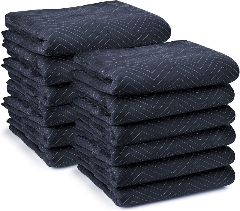 Photo 1 of ***DAMAGED*** Sure-Max 12 Moving & Packing Blankets - Pro Economy - 80" x 72" (35 lb/dz Weight) - Quilted Shipping Furniture Pads Navy Blue and Black
