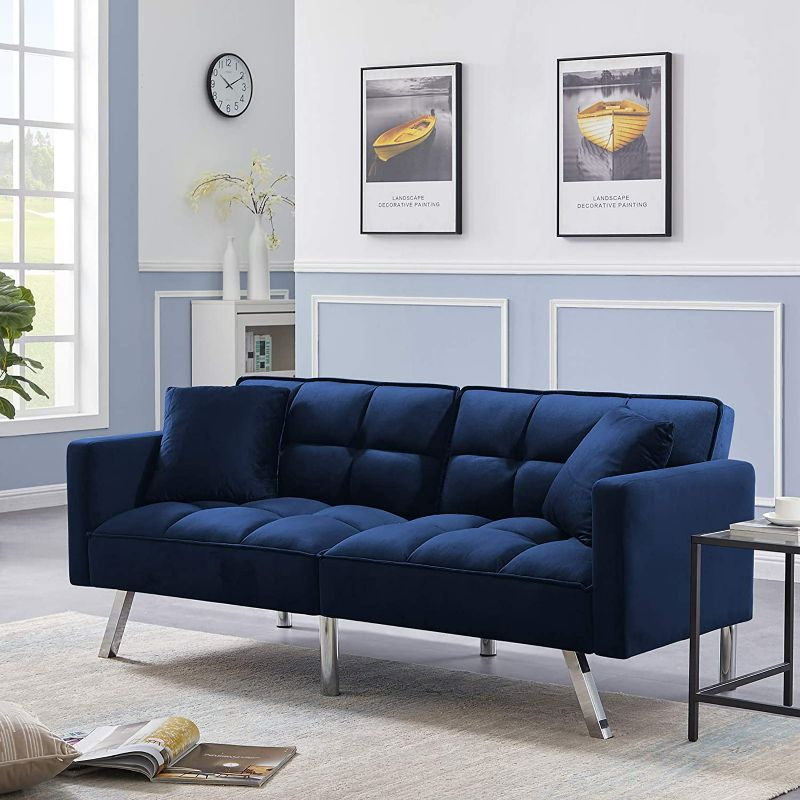 Photo 1 of ***INCOMPLETE*** Olela Sleeper Sofa Bed Modern Tuft Futon Couch Convertible Loveseat Sleeper Reclining Sofa Bed Twin Size with Arms and 2 Pillows for Living Room, Navy Blue
