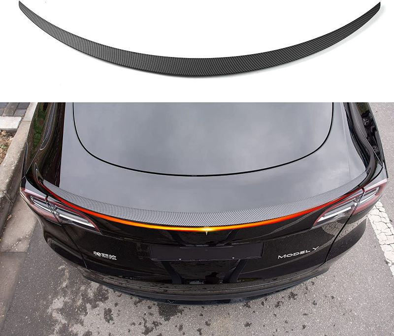 Photo 1 of ***DAMAGED/USED*** Xipoo Fit Tesla Model Y Spoiler Original Rear Spoiler Wing Lip for 2020 2021 2022 2023 Tesla Model Y Accessories (Glossy Carbon Fiber)
