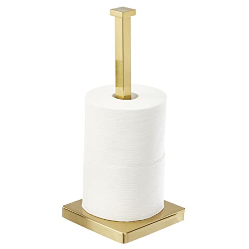 Photo 1 of ***DAMAGED*** MDesign Modern Metal Free-Standing Toilet Paper Holder Stand with Storage for 3 Rolls of Toilet Tissue
