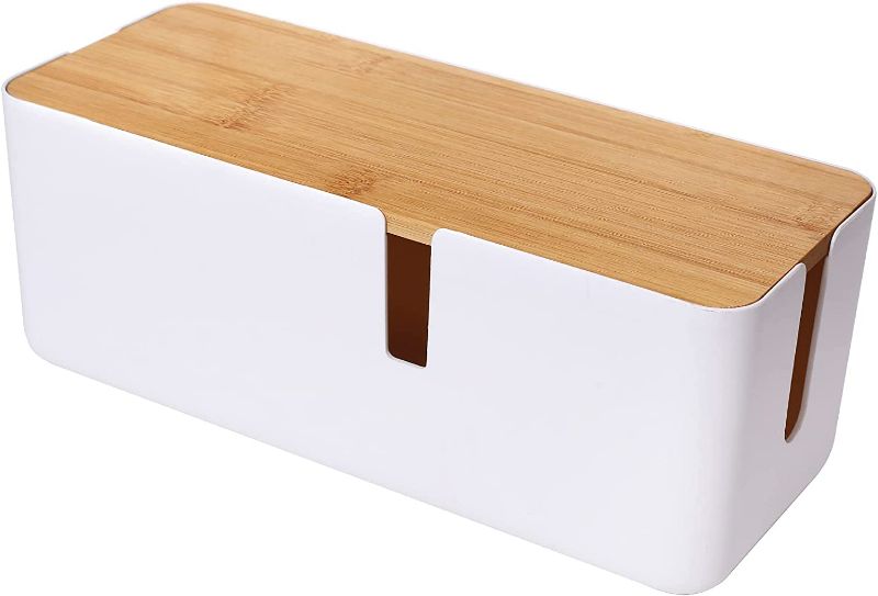 Photo 1 of Changsuo Cable Management Box with Bamboo Lid Small Cable Organizer Box for Surge Protector