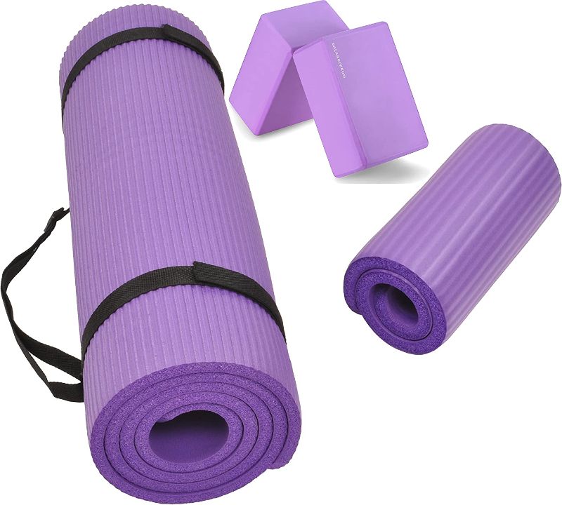 Photo 1 of BalanceFrom  All Purpose 1/2-Inch Extra Thick High Density Anti-Tear Exercise Yoga Mat and Knee Pad with Carrying Strap and Yoga Blocks