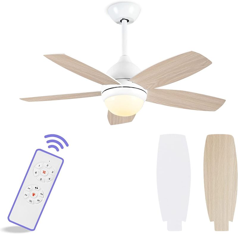 Photo 1 of KAPOEFAN 42 Inch White Ceiling Fans with Lights and Remote Control Modern White Ceiling Fan Bedroom Ceiling Fan with 3 LED Light Colors