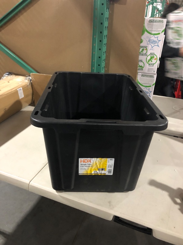 Photo 2 of 27 Gal. Tough Storage Tote in Black with Yellow Lid (no lid)