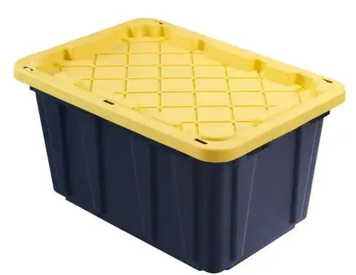 Photo 1 of 27 Gal. Tough Storage Tote in Black with Yellow Lid (no lid)