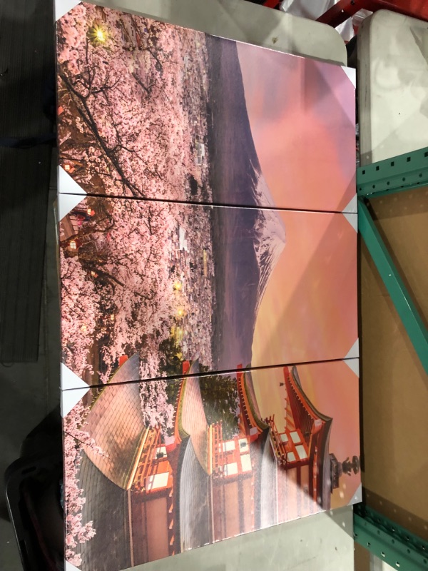 Photo 2 of 3 Panels Landscape Wall Decor Japan Chureito Pagoda And Mt. Fuji In The Spring With Cherry Blossoms Scenery Painting Framed Wall Art For Living Room Ready To Hang