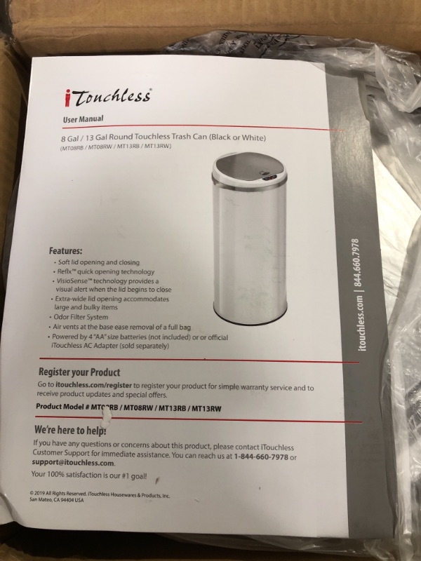 Photo 4 of iTouchless Stainless Steel Round Sensor Trash Can with AbsorbX Odor Control System, White, 13 Gal. (MT13RW)
