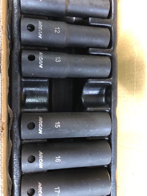 Photo 1 of ARCAN PROFESSIONAL TOOLS 1/2 Inch Drive Deep Impact Socket Set, Metric, 10mm - 24mm, Cr-V