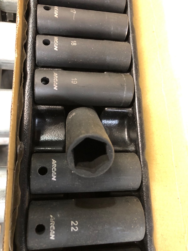 Photo 1 of ARCAN PROFESSIONAL TOOLS 1/2 Inch Drive Deep Impact Socket Set, Metric, 10mm - 24mm, Cr-V