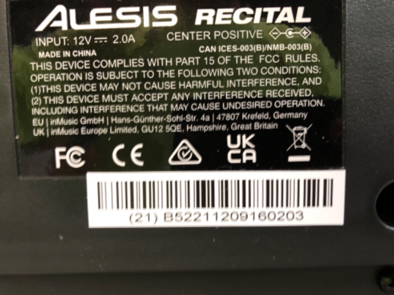 Photo 2 of Alesis Recital – 88 Key Digital Piano Keyboard with Semi Weighted Keys, 2x20W Speakers, 5 Voices, Split, Layer and Lesson Mode, FX and Piano Lessons Recital Piano Only