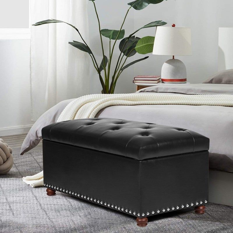 Photo 1 of *NEW* Adeco Rectangular Storage Ottoman Tufted Faux-Leather Bench Lifted Top BLACK