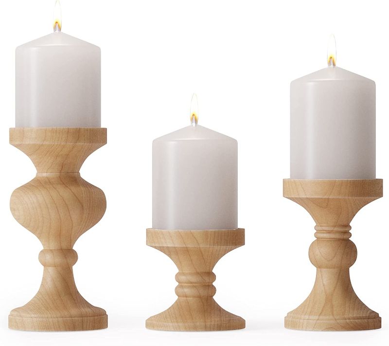 Photo 1 of *USED/SEE NOTES* Modern Market Pillar Candle Holder for Pillar Candles, Small Wooden Candlestick Holders