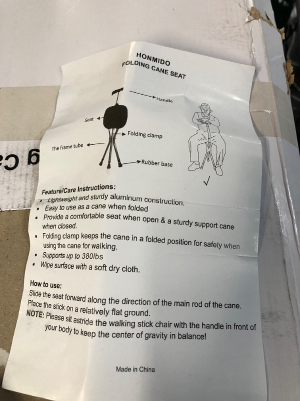 Photo 6 of *USED/SEE NOTES* Honmido Portable Adjustable Folding Walking Cane with Seat Allows Durability While Walking and Convenienceblack