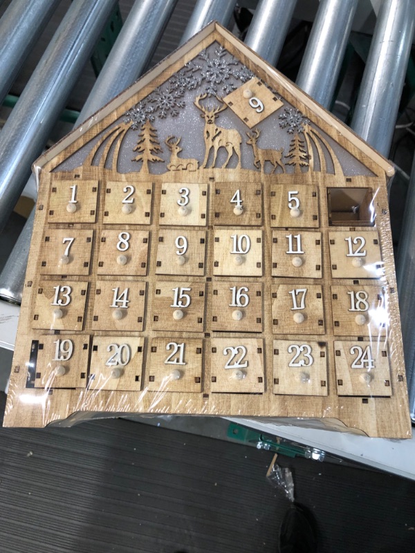 Photo 2 of *NEW/BROKE,SEE NOTES** SAND MINE Countdown to Christmas Wooden LED Lighted Advent Calendar, 24 Drawers (Wood)