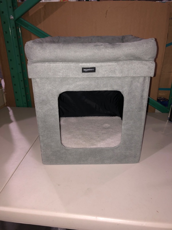 Photo 2 of Amazon Basics Collapsible Cat House with Bed Grey Tree Tower 15 x 15 x 17 Inches