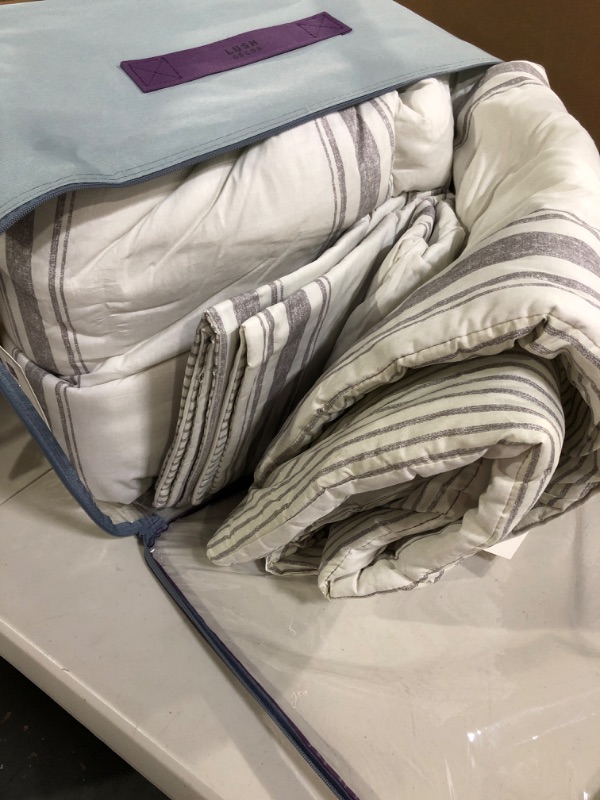 Photo 2 of 3pc King Farmhouse Stripe Reversible Cotton Comforter &#38; Sham Set Gray - Lush 