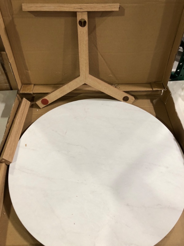 Photo 2 of ** PARTS ONLY ** 30 inch Round Coffee Table in White Faux Marble and Light Oak