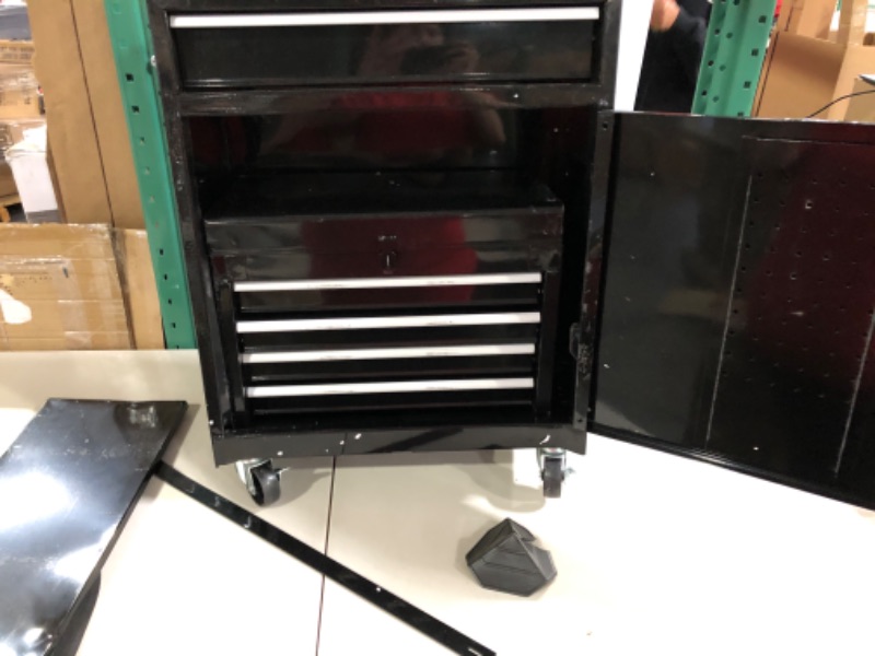 Photo 2 of  ** DAMAGED ** PARTS ONLY ** Torin ATBT1204B-BLACK Rolling Garage Workshop Organizer: Detachable 4 Drawer Tool Chest with Large Storage Cabinet and Adjustable Shelf, 20.3" l x 11" w x 40.4" h, Black 