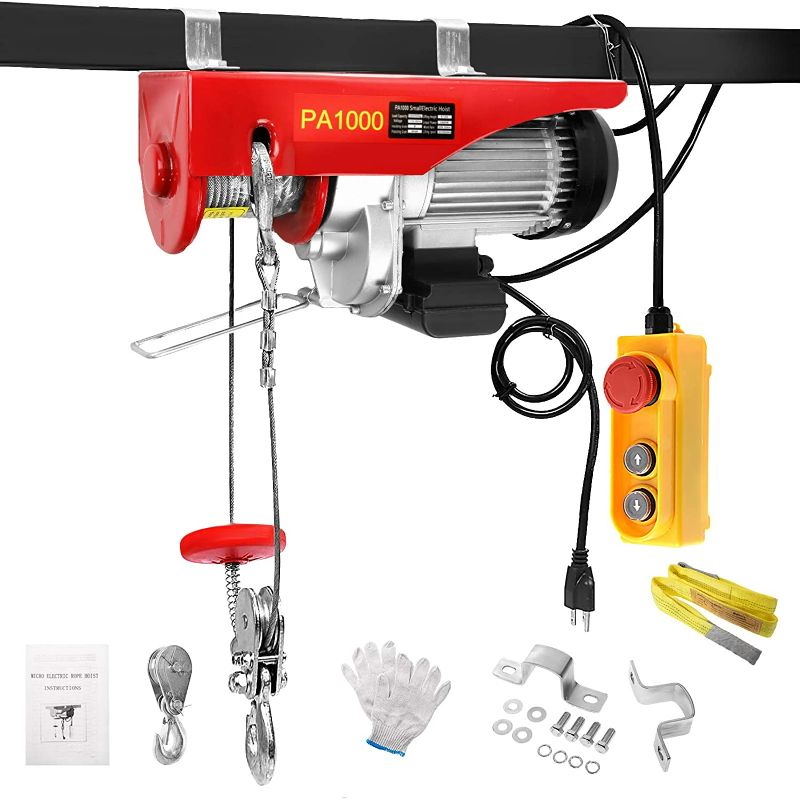 Photo 1 of BEAMNOVA 2200lb (1 Ton) Electric Hoist Lift Overhead Winch 4.92 Ft Remote Control Hook Pulley Lifting Strap Installation Kit Push Button Switch