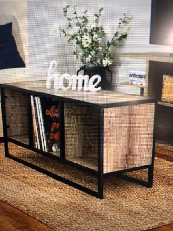 Photo 2 of 43 in. Light Wood/Black Large Rectangle Wood Coffee Table with Shelf