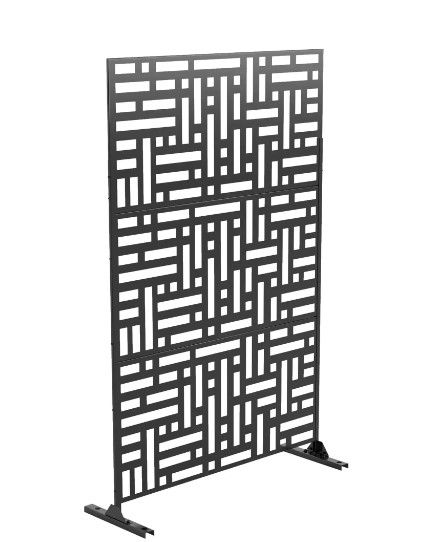 Photo 1 of 76 in. x 47.2 in. Laser Cut Metal Black Outdoor Privacy Screen Street Pattern
