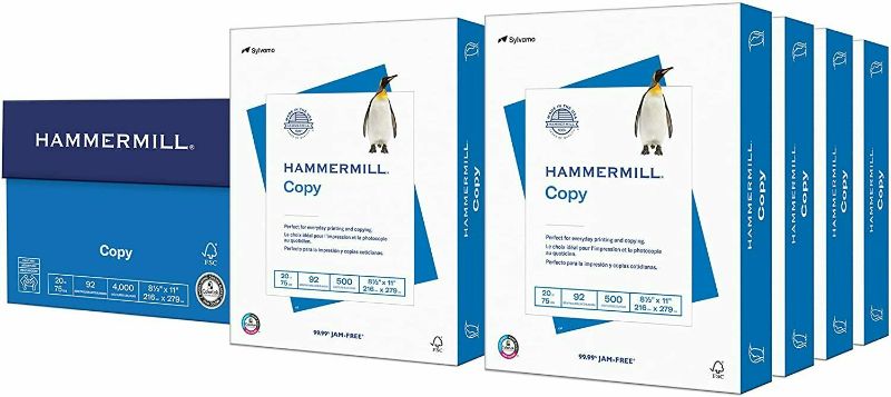 Photo 1 of Hammermill Printer Paper 20lb Copy Paper 8.5 X 11, 8 Ream 4,000 Sheets 92 Bright
