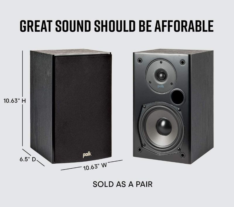 Photo 2 of Polk Audio T15 100 Watt Home Theater Bookshelf Speakers – Hi-Res Audio with Deep Bass Response