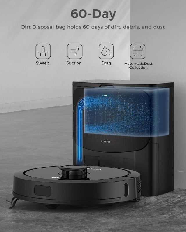 Photo 1 of SEE NOTES***G3 Robot Vacuum & Mop Combo with Self Emptying, 4000Pa Suction, Lidar Navigation Smart Mapping, 60-Day Capacity, Compatible Alexa, Robotic Cleaner Ideal for Pet Hair, Hard Floor Carpet, Black