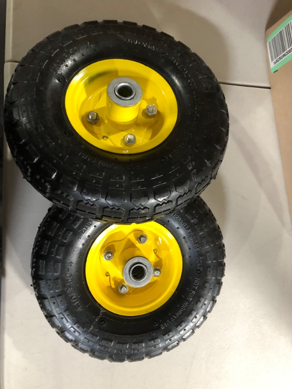 Photo 3 of (2 Pack) AR-PRO 4.10/3.50-4" All Purpose Utility Air Tires/ yellow Wheels with 10" Inner Tube,