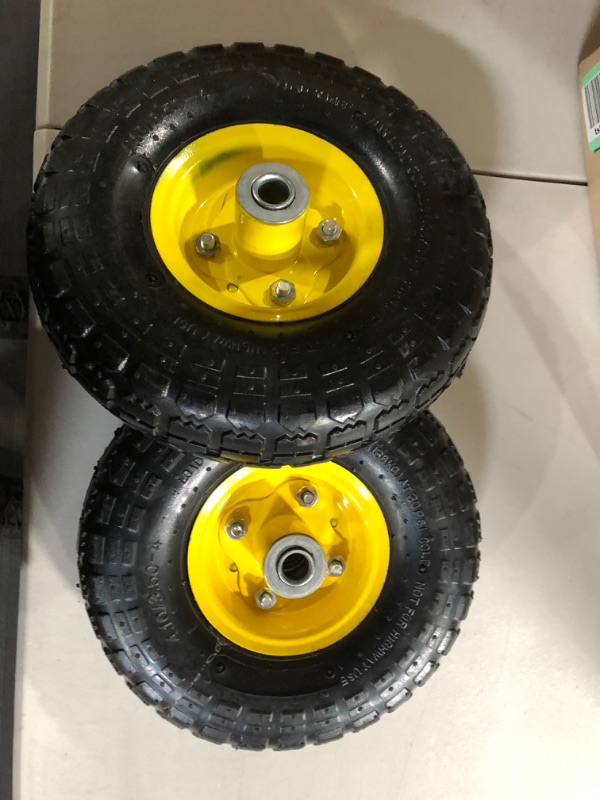 Photo 2 of (2 Pack) AR-PRO 4.10/3.50-4" All Purpose Utility Air Tires/ yellow Wheels with 10" Inner Tube,
