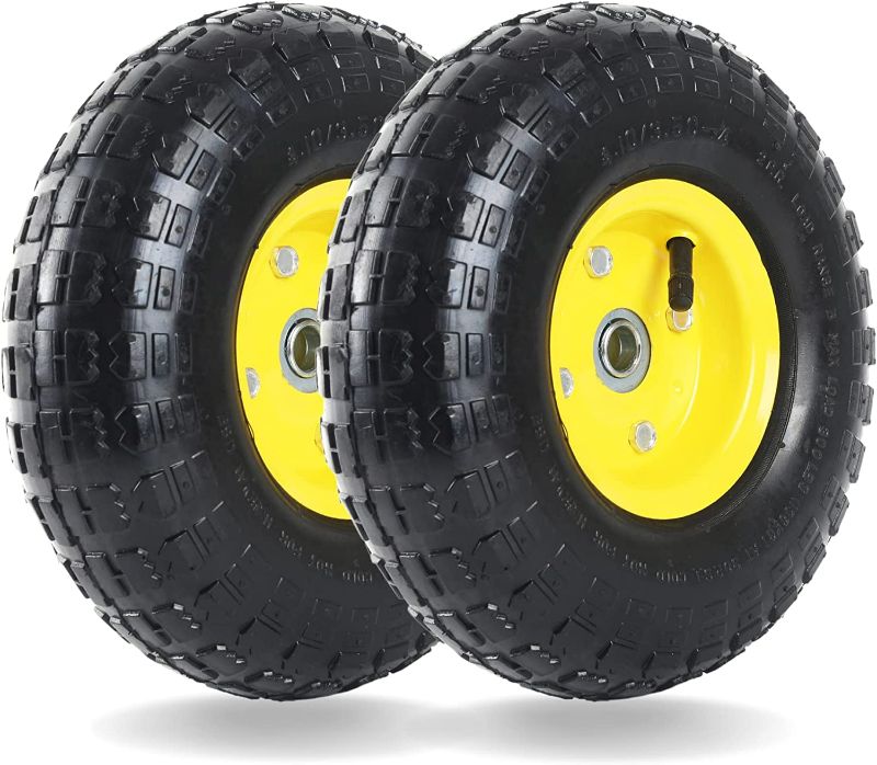 Photo 1 of (2 Pack) AR-PRO 4.10/3.50-4" All Purpose Utility Air Tires/ yellow Wheels with 10" Inner Tube,