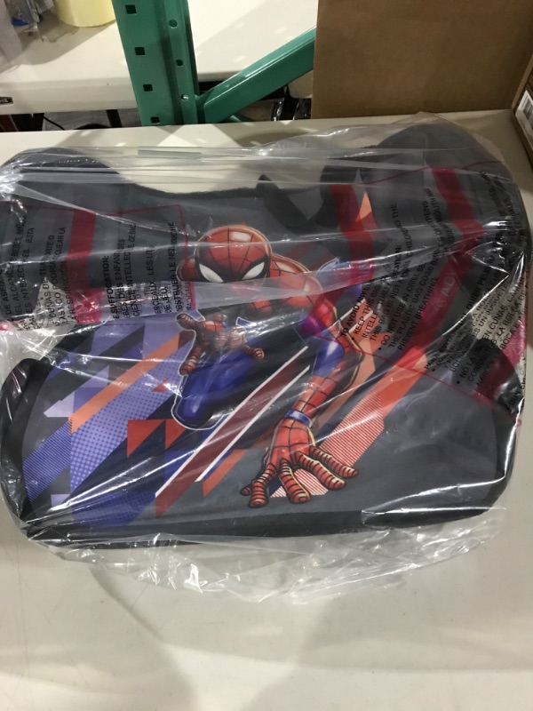 Photo 2 of KidsEmbrace Marvel Avengers Spider-Man Stance Pose Abstract Pattern Backless Booster Car Seat with Seatbelt Positioning Clip, Red, Blue, and Grey