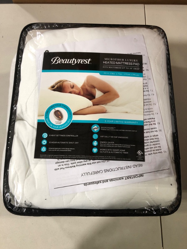 Photo 2 of Beautyrest 3M Scotchgard Heated Mattress Pad - Electric Bed Warmer with 5 Heat Settings White Full