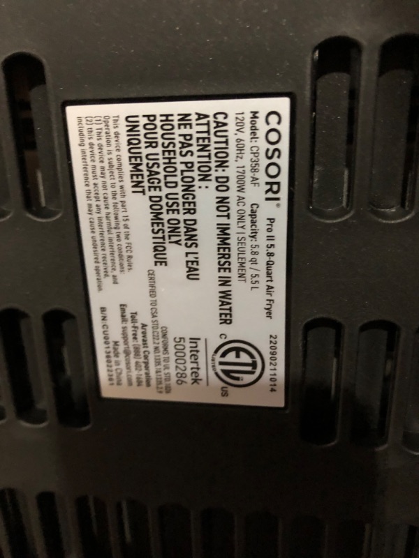 Photo 1 of COSORI Pro II Air Fryer Oven Combo, 5.8QT Max Xl Large Cooker with 12 One-Touch Savable Custom Functions, Cookbook and Online Recipes, Nonstick and Dishwasher-Safe Detachable Square Basket Pro ? BLACK