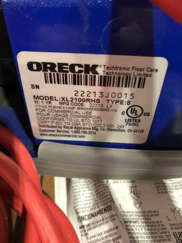 Photo 6 of !!!NON-FUNTIONAL!!! * !!!SEE CLERK NOTES!!!
Oreck Commercial XL2100RHS XL Commercial - Upright Vacuum - Gray/Blue