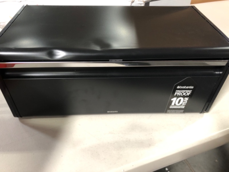 Photo 1 of Brabantia Rectangular Fall Front Bread Box (Black) Large Front Opening, Fits 2 Loaves