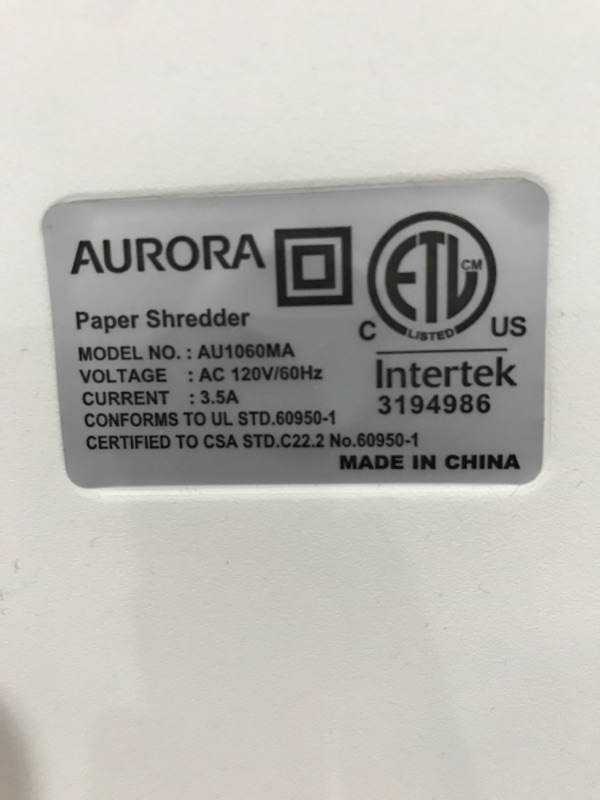 Photo 1 of PARTS ONLY*** Aurora AU1060MA  Micro-cut Shredder 