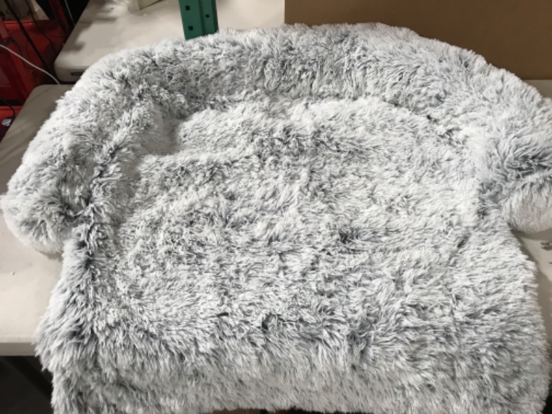 Photo 2 of Calming Dog Bed Fluffy Plush Dog Mat for Furniture Protector (Light Grey)