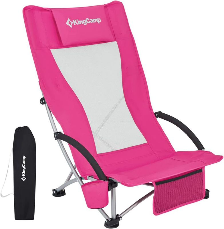 Photo 1 of KingCamp Portable Folding Outdoor Lounge Chair with High Mesh Back and Foam Arm Rest for Beach Days, Camping, and Concerts