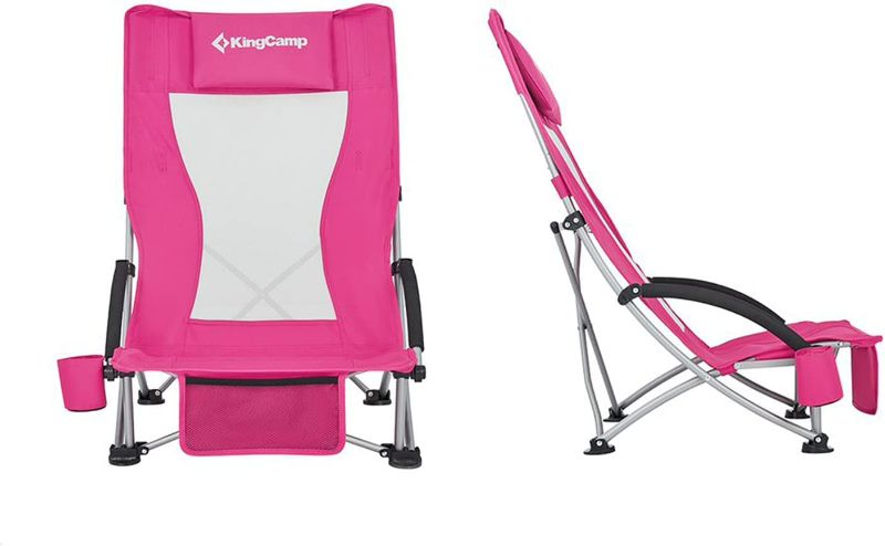 Photo 2 of KingCamp Portable Folding Outdoor Lounge Chair with High Mesh Back and Foam Arm Rest for Beach Days, Camping, and Concerts