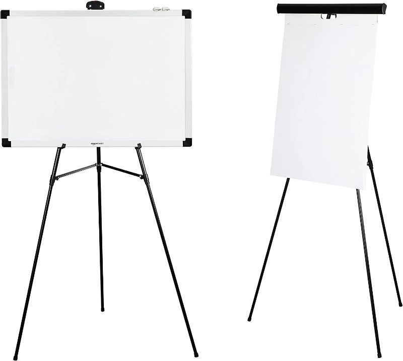 Photo 2 of Amazon Basics High Boardroom Black Aluminum Flipchart Whiteboard and Display Easel Stand with Adjustable Height Telescope Tripod, Black, 37 x 18 x 28 Inches Heavy Duty Board Easel