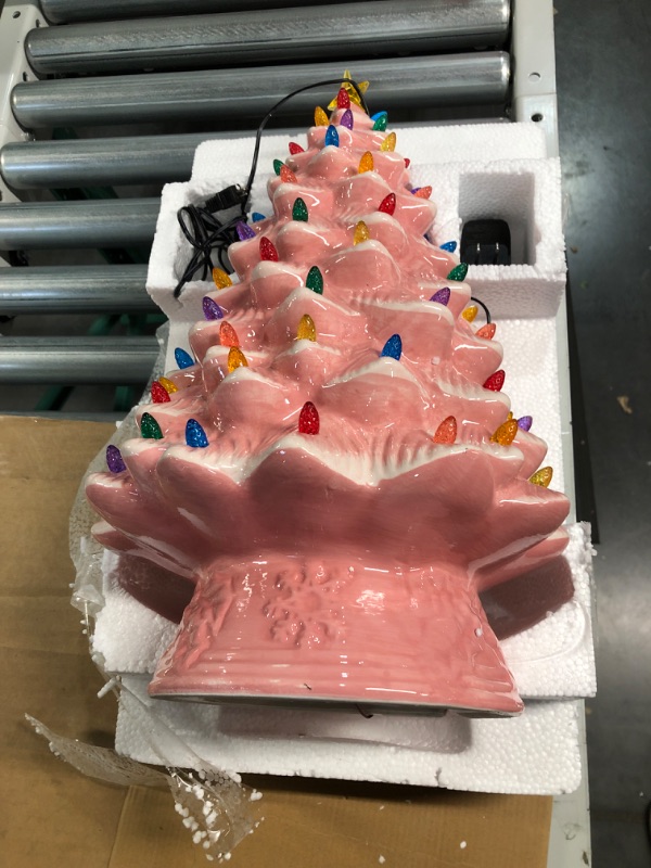 Photo 2 of (READ NOTES) Mr. Christmas Nostalgic Ceramic Christmas Tree with LED Lights Indoor Decoration, 18 Inches, Pink Pink 18 Inches