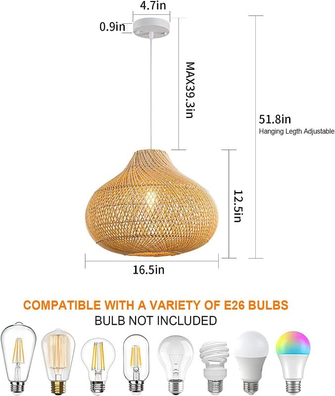 Photo 4 of (READ NOTES) UShe DHome Rattan Pendant Lights, D16.5 Wicker Chandelier Hand-Woven Boho Basket H12.5xD16.5in