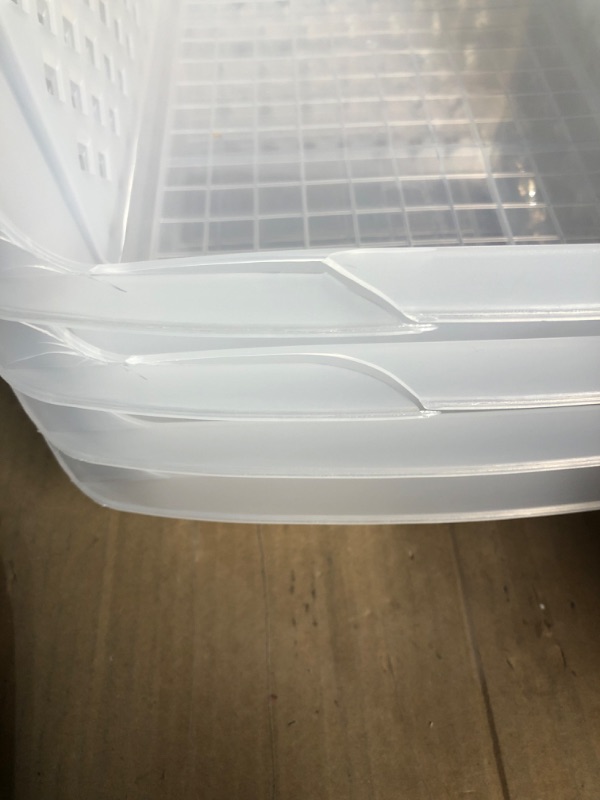 Photo 3 of -2 BINS CRACKED(SEE PICTURES)- Skywin Plastic Stackable Storage Bins for Pantry - 4-Pack Clear