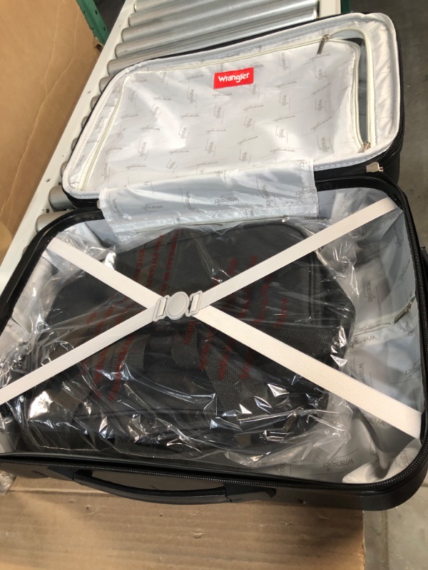 Photo 2 of -MINOR DAMAGE- Wrangler Smart Luggage Set with Cup Holder and USB Port, Black, 2 Piece 2 Piece Set Black