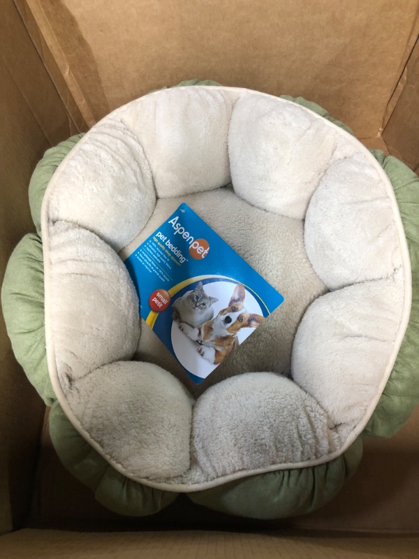 Photo 2 of [USED] Aspen Pet Puffy Round Cat Bed (18") Tan/Green