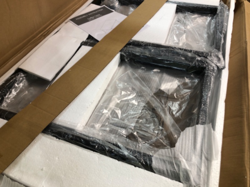 Photo 1 of FOLUBAN Industrial Coffee Table with Shelf, Wood and Metal Rustic Cocktail Table for Living Room, Oak 42.1 inch