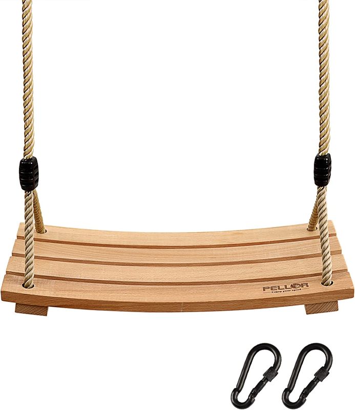 Photo 1 of  Wood Tree Swing Seat, Indoor Outdoor Rope Wooden Swing Set for Children Adult Kids 17.7x7.9x0.6 inch